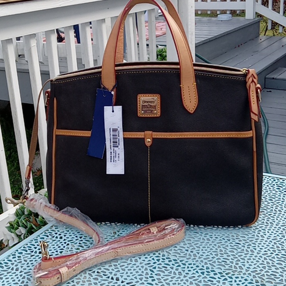 Elegant ladie's  satchel, briefcase style,  in beautiful Timora brown/Vachetta